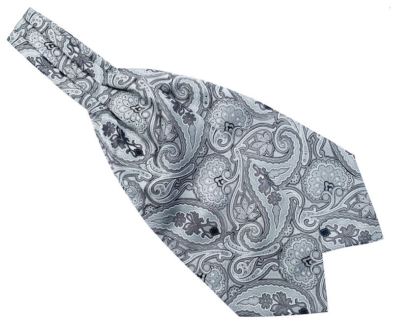 Secdtie Men's Floral Paisley Jacquard Woven Self Cravat Tie Teens Unique Silver Prom Ascot - Image 1
